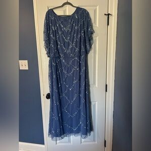 Adrianna Papell Dusty Blue Beaded Maxi Dress